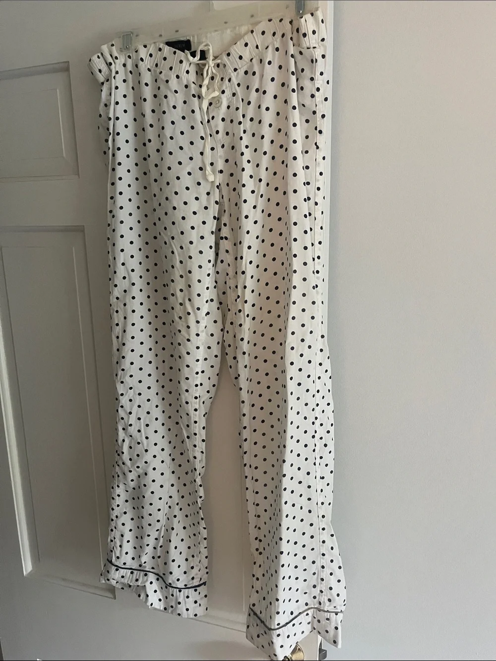J. Crew Cream Lounge Pants with Black Polka Dots